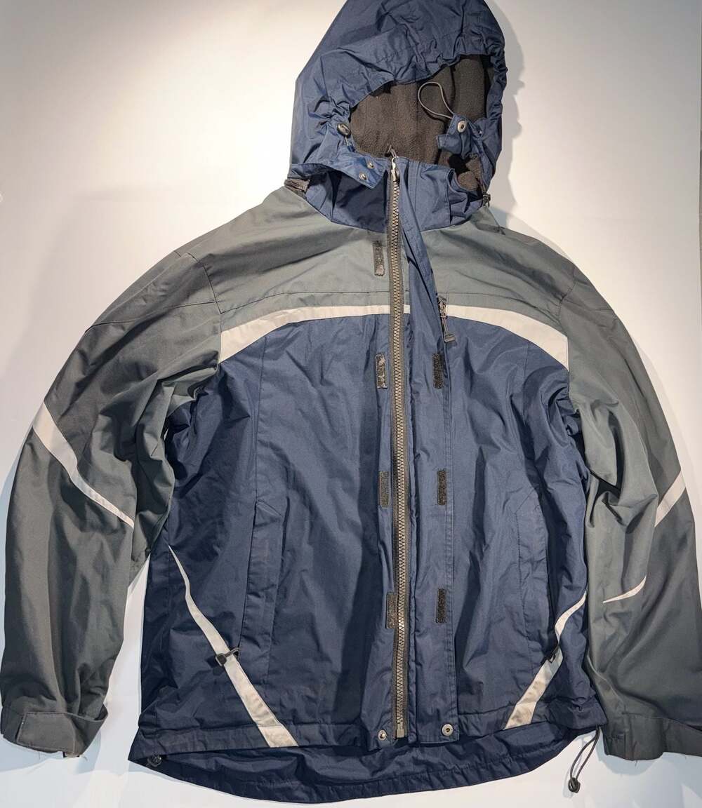 Faded Glory Dark Navy Blue Gray Hooded Waterproof Fleece Lined Jacket